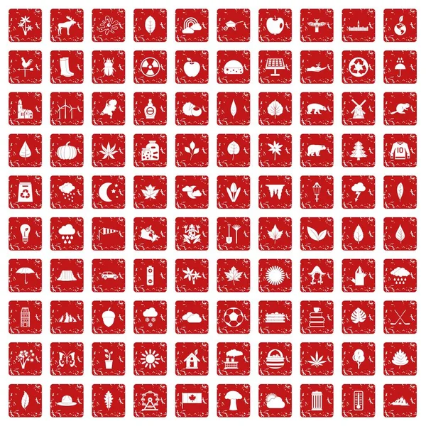 100 blad pictogrammen instellen grunge rode — Stockvector
