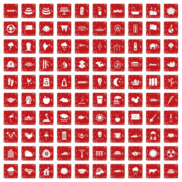 100 Lotussymbole setzen Grunge rot — Stockvektor