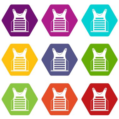 Renk altı yüzlü paintball yelek Icon set