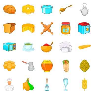 Ekmek fırınları Icons set, karikatür tarzı