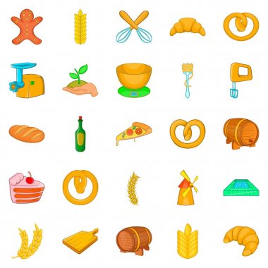 Taze ekmek Icons set, karikatür tarzı