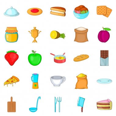 Taze pasta Icons set, karikatür tarzı