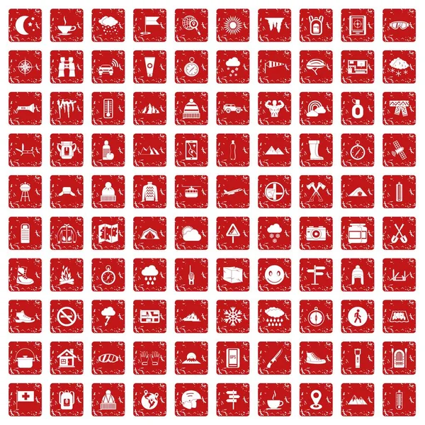 100登山图标设置垃圾红色 — 图库矢量图片
