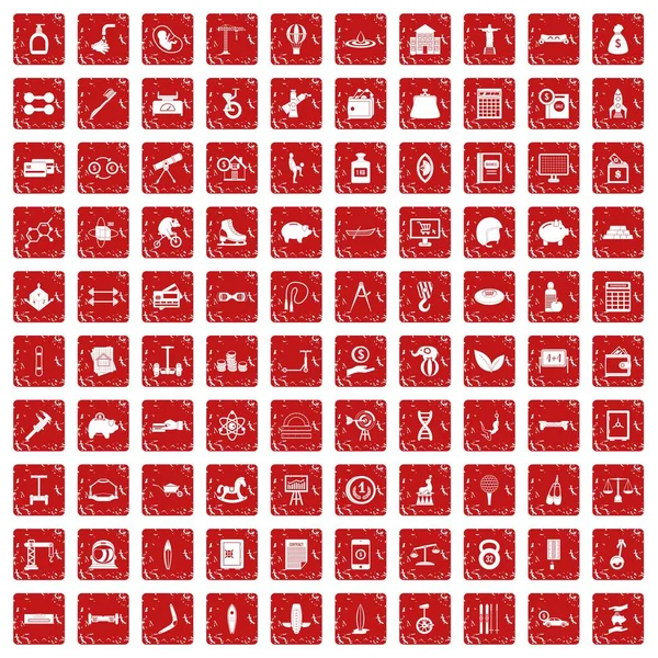 100 icônes d'équilibre ensemble grunge rouge — Image vectorielle