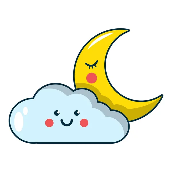 Moon and cloud icon, cartoon style — Stock Vector