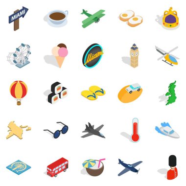 Benzersiz seyahat Icons set, izometrik stili