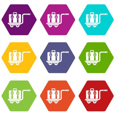 Renk altı yüzlü Bagaj arabası Icon set