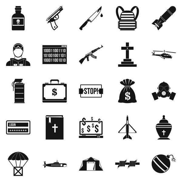 Conjunto de iconos militares, estilo simple — Vector de stock