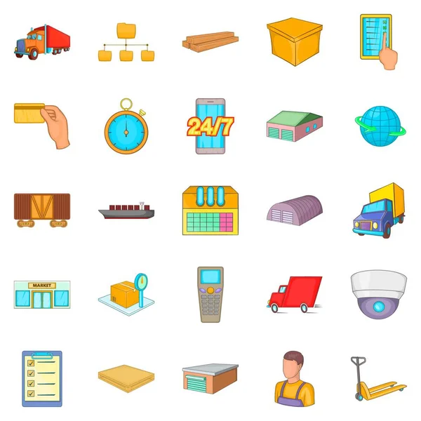 Conjunto de iconos de almacén, estilo de dibujos animados — Vector de stock