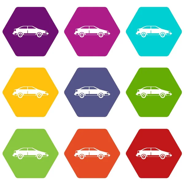 Car icon set color hexahedron — Stock Vector