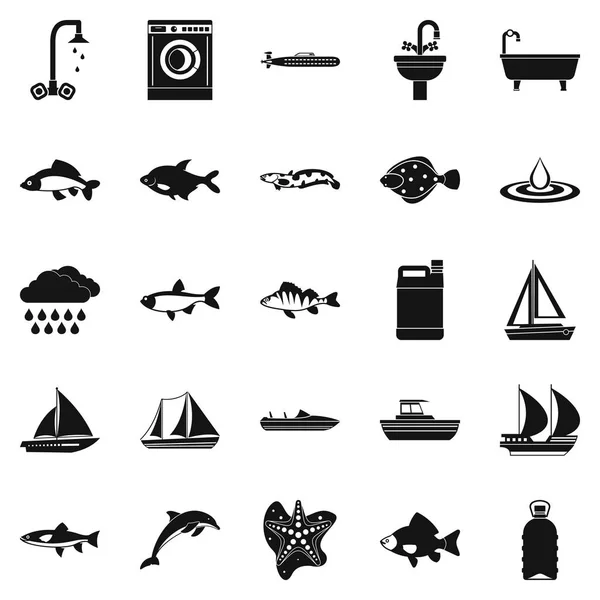 Conjunto de iconos del mundo del agua, estilo simple — Vector de stock
