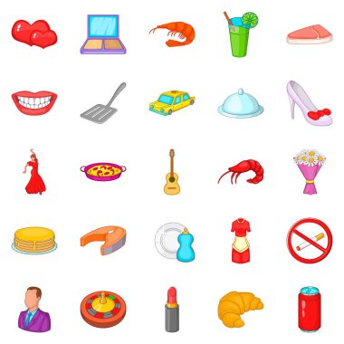 Akşam yemeği partisi Icons set, karikatür tarzı