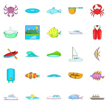 Su Icons set üzerinde karikatür tarzı yaşamak