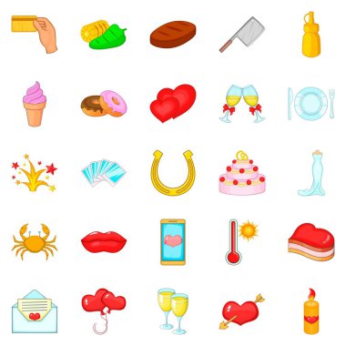 Akşam yemeği simgeler kümesi, karikatür tarzı için konuk