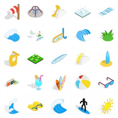 Icons set, izometrik su eğlenceli tarzı