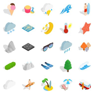 Su macera Icons set, izometrik stili