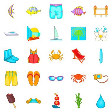 Plage Icons set, karikatür tarzı