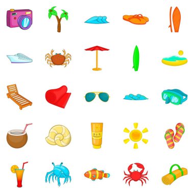 Seaside Icons set, karikatür tarzı