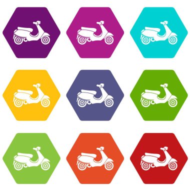 Renk altı yüzlü Vespa scooter Icon set