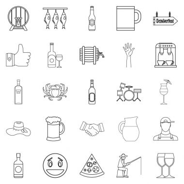 Canlı bira Icons set, anahat stili