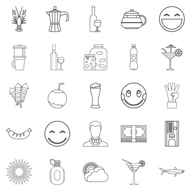 Bira göbek Icons set, anahat stili