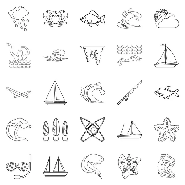 Conjunto de iconos sobre el agua, estilo de contorno — Vector de stock