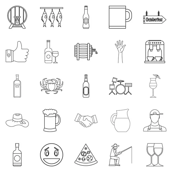 Canlı bira Icons set, anahat stili