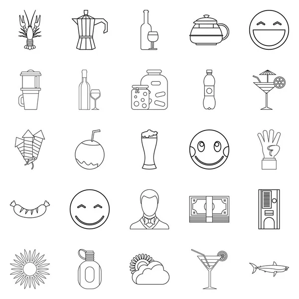 Bira göbek Icons set, anahat stili