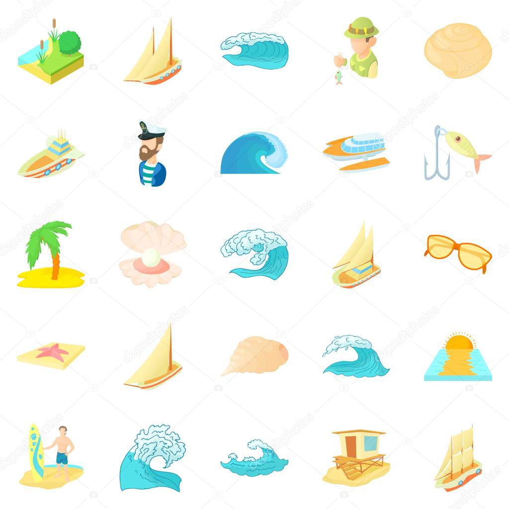 Seasearch icons set, cartoon style