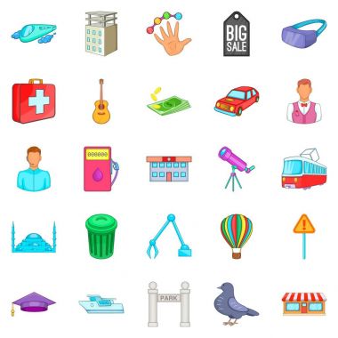 Büyük şehir Icons set, karikatür tarzı