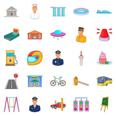 Sanayi kenti Icons set, karikatür tarzı