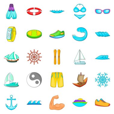 Yat Icons set üzerinde karikatür tarzı dinlenmek