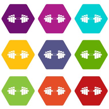 Renk altı yüzlü halter Icon set