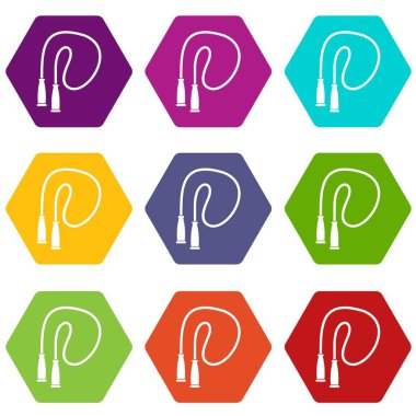 Renk altı yüzlü atlama ipi Icon set