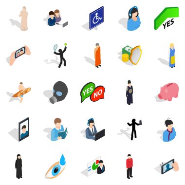 Geliştirilmiş vücut Icons set, izometrik stili