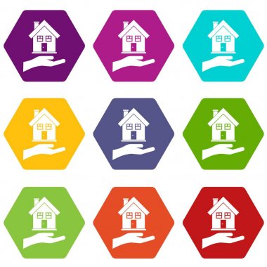 House simge kümesi renk altı yüzlü tutan el