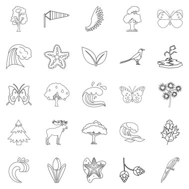 Ilıman iklim Icons set, anahat stili