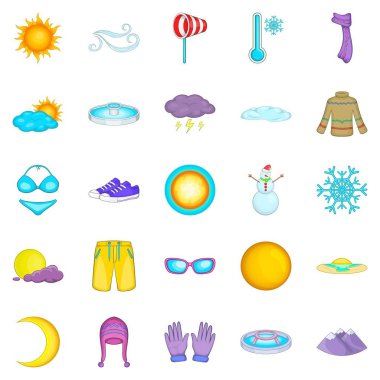 Dağ iklim Icons set, karikatür tarzı