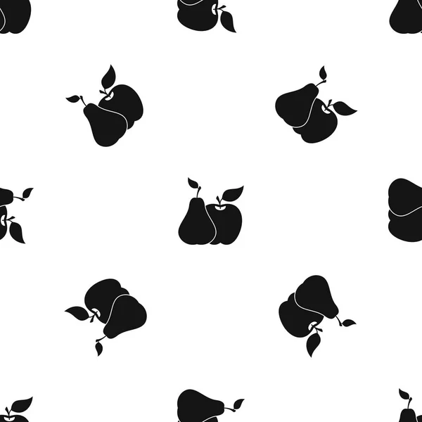 リンゴと洋ナシ柄シームレス ブラック — ストックベクタ