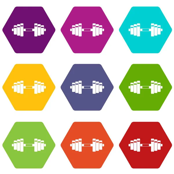Barbell icône set couleur hexaèdre — Image vectorielle