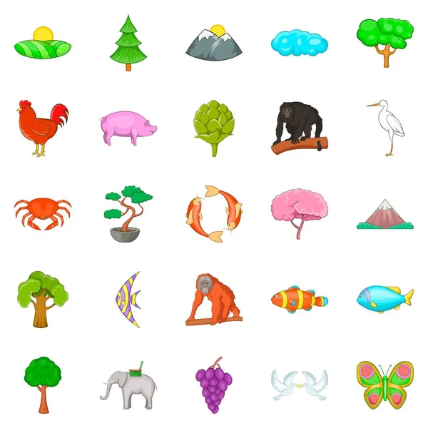 Přírodní rozmanitost ikony set, kreslený styl — Stockový vektor