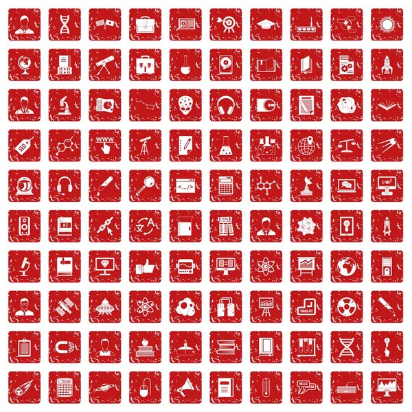 100 icônes de la science chercheur mis grunge rouge — Image vectorielle