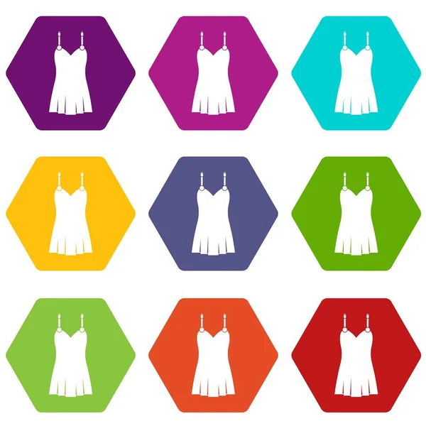 Renk altı yüzlü nightdress Icon set — Stok Vektör