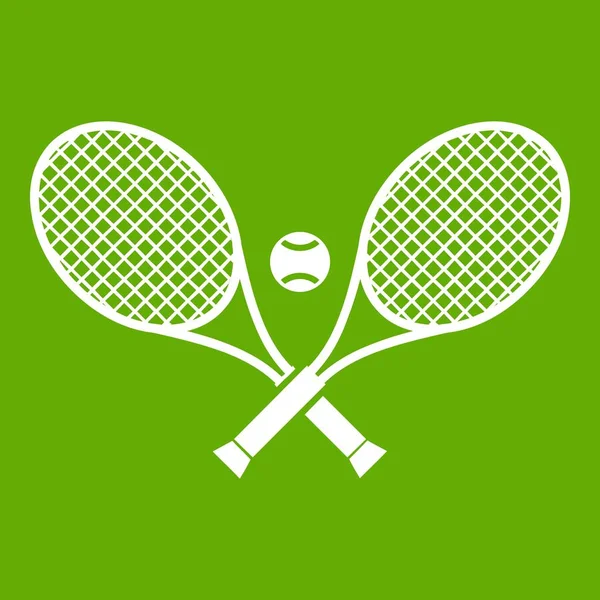 Crossed raquetas de tenis y pelota icono verde — Archivo Imágenes Vectoriales