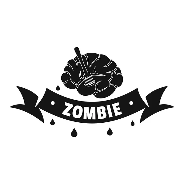 Zombi beyin logosu, basit siyah stil — Stok Vektör