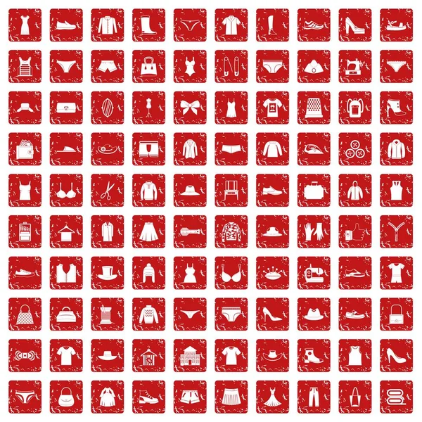 100 naaien pictogrammen instellen grunge rode — Stockvector