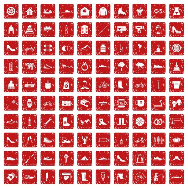 100 iconos de zapato conjunto grunge rojo — Vector de stock