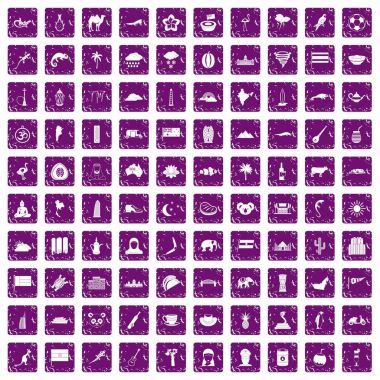 100 egzotik hayvanlar simgeler grunge mor ayarla