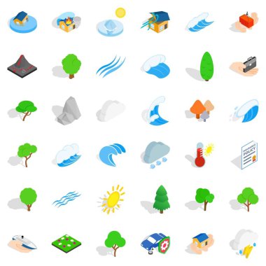 Küresel ısınma simgeleri ayarlandı, izometrik biçim