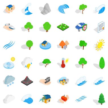 Batan ev Icons set, izometrik stili